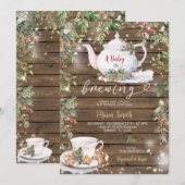 Invitation Rustic Wood Baby est en train de brasser Noël Tea  (Devant / Derrière)