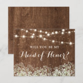Invitation Rustic Wood Baby's Breath Country Maid of Honor (Devant / Derrière)