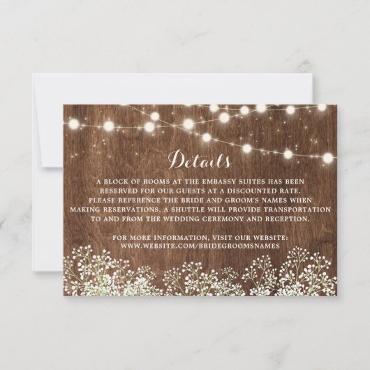 Invitation Rustic Wood Baby's Breath String Lights Détails (Devant)