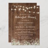 Invitation Rustic Wood Baby's Breath String Lights Rehearsal (Devant / Derrière)