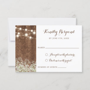 Invitation Rustic Wood Baby's Breath String Lights RSVP