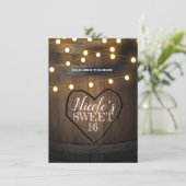 Invitation Rustic Wood Barrel Coeurs et lumières Fête d'anniv (Debout devant)