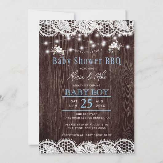 Invitation Rustic wood BBQ boy baby shower (Devant)