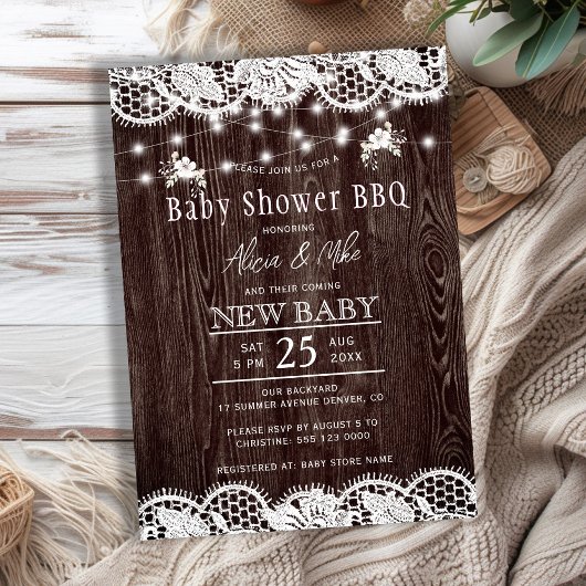 Invitation Rustic wood BBQ couples baby shower