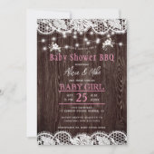 Invitation Rustic wood BBQ girl baby shower (Devant)