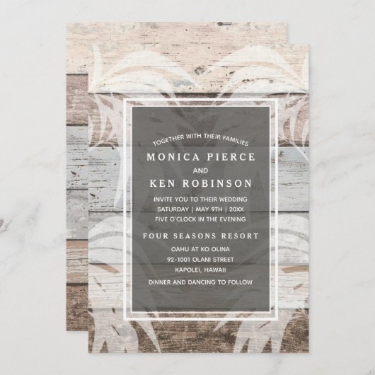 Invitation Rustic Wood Beach Palm Tree Mariage Inviter (Devant / Derrière)