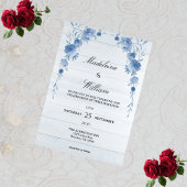 Invitation Rustic Wood  Blue Floral Elegant Wedding 