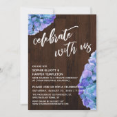 Invitation Rustic Wood Blue Hydrangea Célébrez avec nous (Devant)