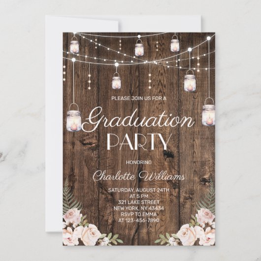 Invitation Rustic Wood Blush Floral Graduation Party (Devant)