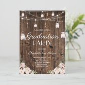 Invitation Rustic Wood Blush Floral Graduation Party (Debout devant)