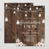 Invitation Rustic Wood Blush Floral Graduation Party (Devant / Derrière)