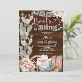 Invitation Rustic Wood Boots and Bling Birthday (Debout devant)