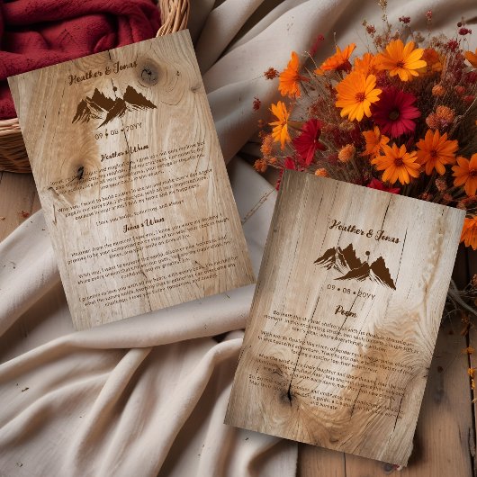 Invitation Rustic Wood Brown Mountains Landscape Wedding Wows