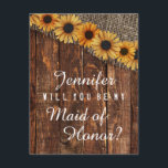 Invitation Rustic Wood & Burlap Serez-vous ma femme d'honneur<br><div class="desc">Rustic Wood & Burlap Mariage de tournesol Serez-vous ma bonne d'honneur. Avec la police de script de brosse tendance! ~ Regardez ma boutique pour voir l'ensemble de la suite mariage pour ce design!</div>