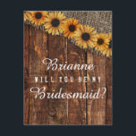 Invitation Rustic Wood & Burlap Serez-Vous Ma Servante D'Accu<br><div class="desc">Rustic Wood & Burlap Sunflower Mariage serez-vous mes cartes de demoiselle d'honneur Avec une police de script de brosse tendance! ~ Regardez ma boutique pour voir l'ensemble de la suite mariage pour ce design!</div>