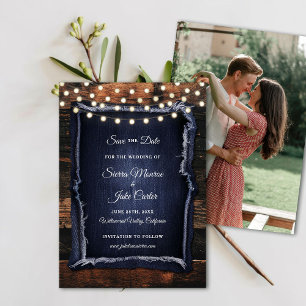 Invitation Rustic Wood Calligraphy Photo Mariage Date de sauv