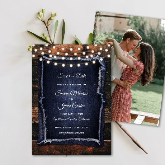 Invitation Rustic Wood Calligraphy Photo Mariage Date de sauv