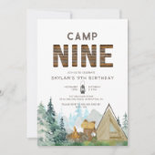 Invitation Rustic Wood Camping Neuvième anniversaire (Devant)
