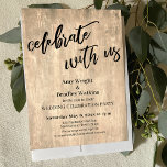 Invitation Rustic Wood célèbre avec nous Réception de mariage<br><div class="desc">La distinction de cette suite est due à la police manuscrite moderne utilisée pour les phrases d'accent, placée sur un arrière - plan en bois de grange rustique pâle. Dans cet article, la police de caractères manuscrite a été utilisée pour créer un graphique représentant les mots "célébrer avec nous". Utilisez...</div>