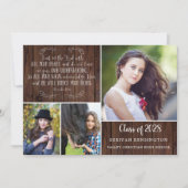 Invitation Rustic Wood Christian Graduation Proverbes 3 (Devant)