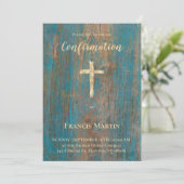 Invitation rustic wood Confirmation (Debout devant)