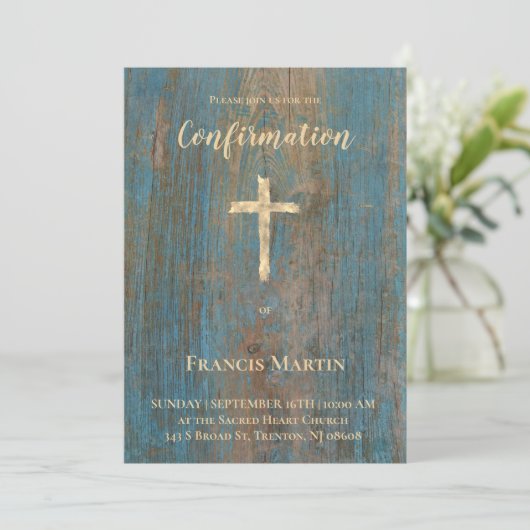 Invitation rustic wood Confirmation (Debout devant)