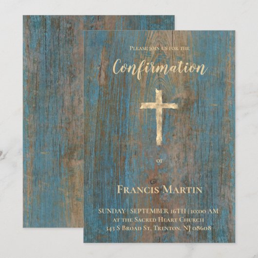 Invitation rustic wood Confirmation (Devant / Derrière)