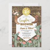 Invitation Rustic Wood Country Boots Cactus Couples Shower (Devant)