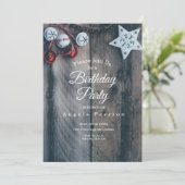 Invitation Rustic Wood Country Noël cloches Anniversaire (Debout devant)