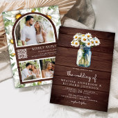Invitation Rustic Wood Daisies Mason Jar QR Code Wedding