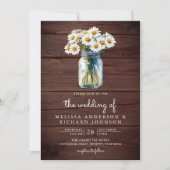 Invitation Rustic Wood Daisies Mason Jar QR Code Wedding (Devant)