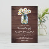 Invitation Rustic Wood Daisies Mason Jar QR Code Wedding (Debout devant)