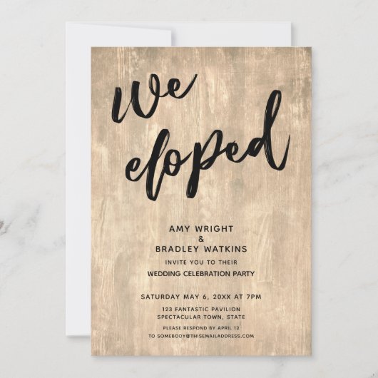 Invitation Rustic Wood Décontracté Nous Avons Elopé Mariage R (Devant)