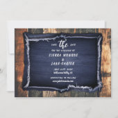 Invitation Rustic Wood Denim Mariage photo Décontracté Date d (Devant)