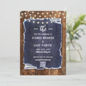 Invitation Rustic Wood Denim QR Code Photo Mariage Date de sa (Debout devant)