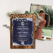 Invitation Rustic Wood Denim QR Code Photo Mariage Date de sa