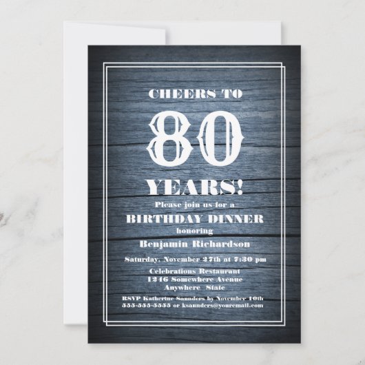 Invitation Rustic Wood Diner 80e anniversaire (Devant)