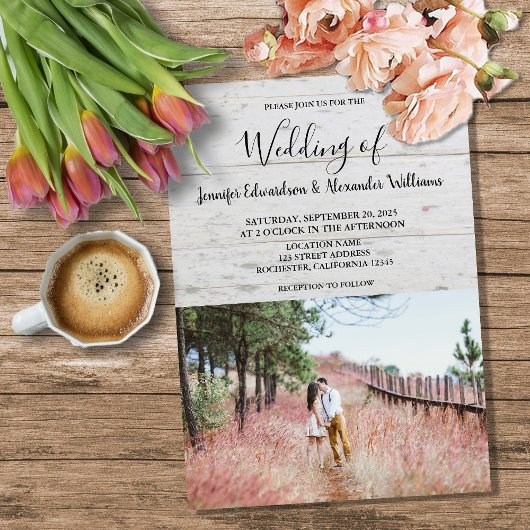 Invitation Rustic wood elegant photo country Wedding