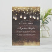 Invitation Rustic Wood et Mason Jar illuminent fête d'anniver (Debout devant)