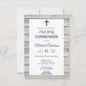 Invitation Rustic Wood First Communion Événement religieux (Devant)