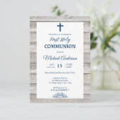 Invitation Rustic Wood First Communion Événement religieux (Debout devant)