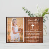 Invitation Rustic Wood First Holy Communion Photo (Debout devant)