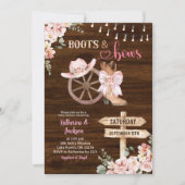 Invitation Rustic Wood Floral Boots and Bows Baby Shower (Devant)