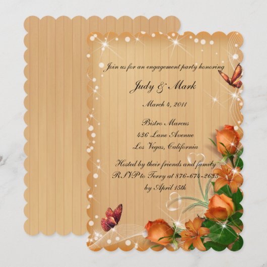 Invitation Rustic Wood Floral Butterfly Engagement Party (Devant / Derrière)