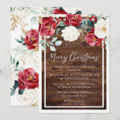 Invitation Rustic Wood Floral Jolly Joyeux Noël fête (Devant / Derrière)