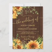 Invitation Rustic wood floral sunflower garden barn wedding (Devant)