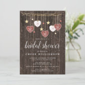 Invitation Rustic Wood Folk Art Heart Fête des mariées (Debout devant)