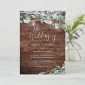 Invitation Rustic Wood Garden String lumières Mariage (Debout devant)