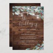 Invitation Rustic Wood Garden String lumières Mariage (Devant / Derrière)