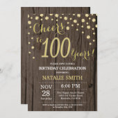 Invitation Rustic Wood Gold 100e Anniversaire Diamond (Devant / Derrière)